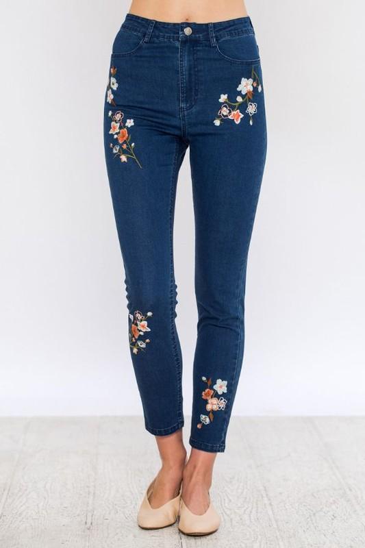 High Waisted Embroidered Skinny Jeans - Simply Fabulous Boutique