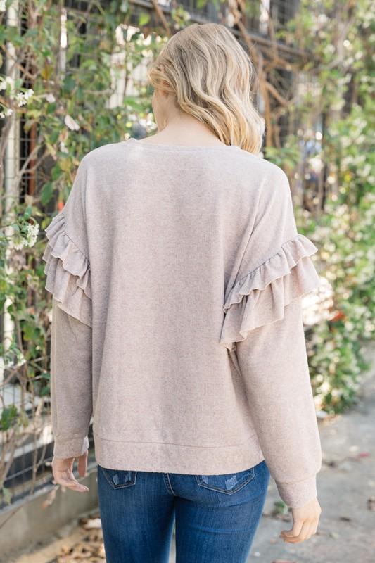 Ruffled Sleeve Terry Pullover - Simply Fabulous Boutique