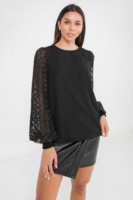 Black Sheer Sleeve Top - Simply Fabulous Boutique