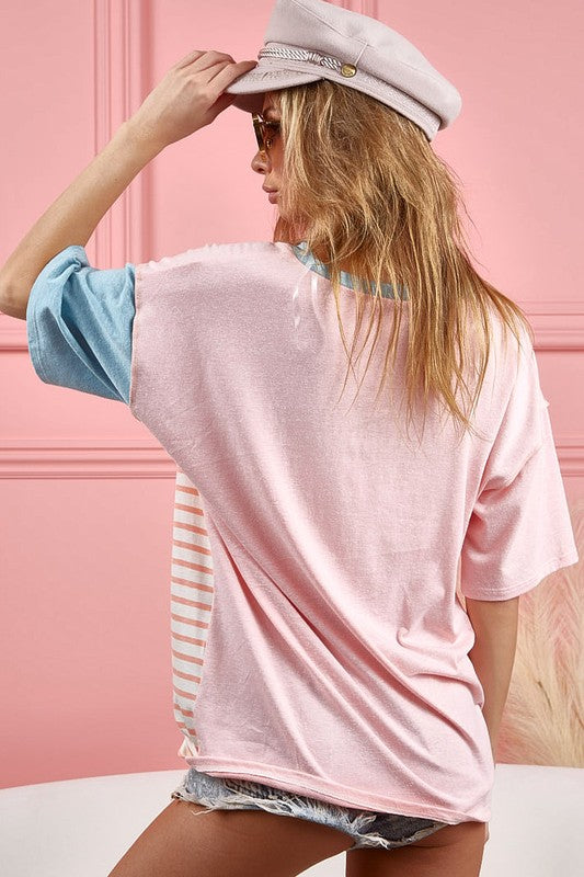 Blush Striped Colorblock Tee Shirt