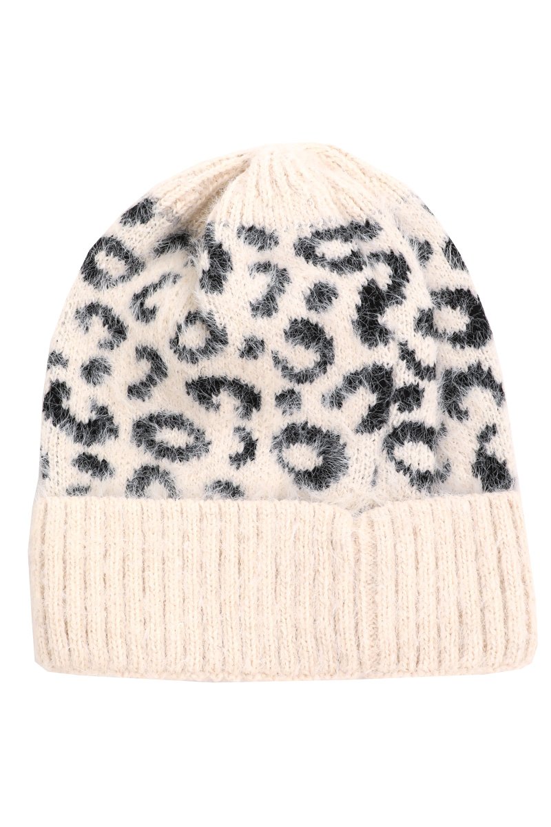 Dkny Fuzzy Animal Print Beanie - Leopard