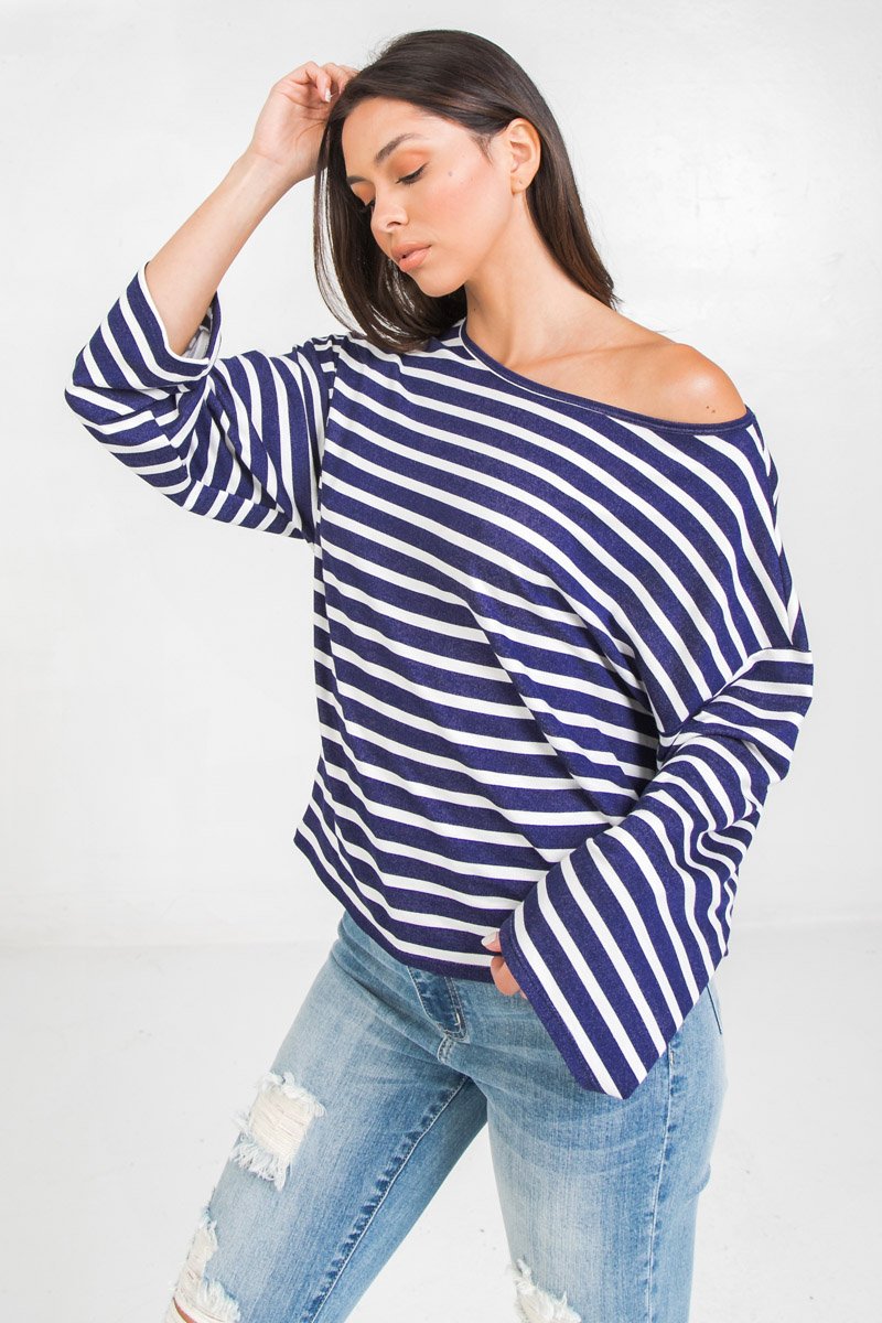 Striped Drop Shoulder Shirt - Simply Fabulous Boutique