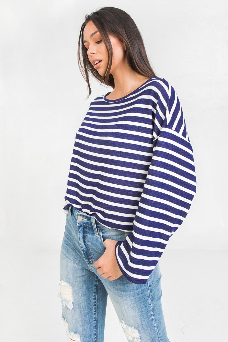 Striped Drop Shoulder Shirt - Simply Fabulous Boutique